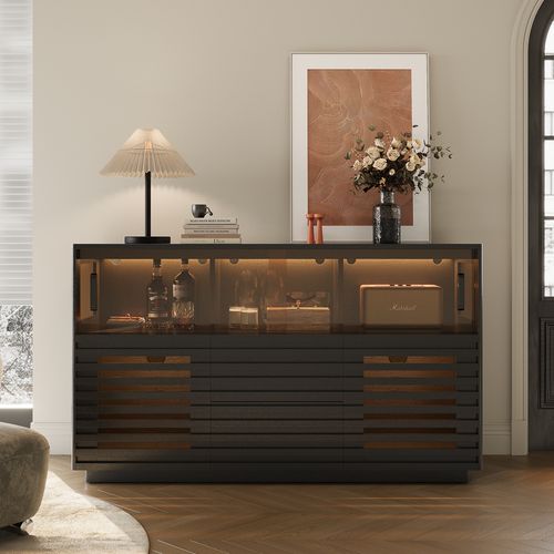 55" LED Black Slatted Storage Cabinet