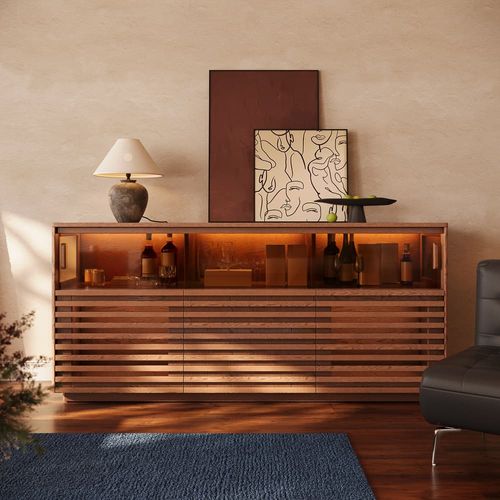 71"W LED Mid Century Modern Sideboard Cabinet with Lighting
