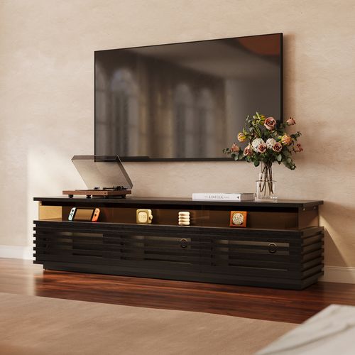 200cm Horizontal Slatted TV Stand with Adjustable LED Lights