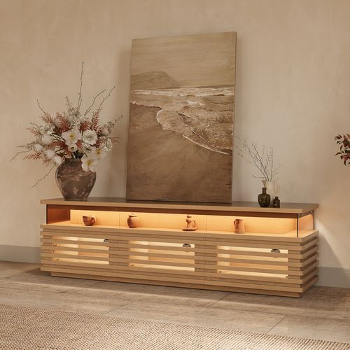 71'' Horizontal Slatted Media Console with LED Lighting