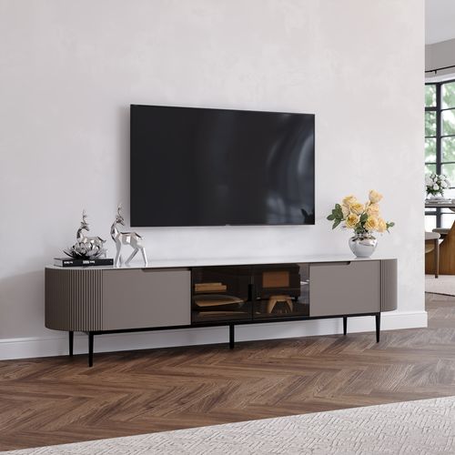 79" Modern TV Stand with Glossy Sintered Stone Top