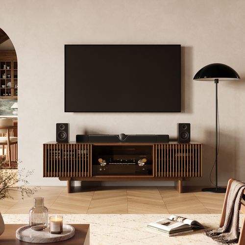 71" Walnut Media Console with Slatted Doors