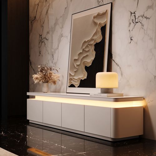 71" Modern White Media Console with Adjustable LED Lights