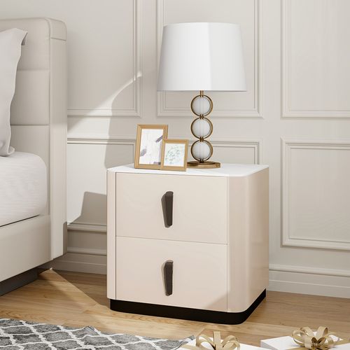 Modern Bedroom Nightstand with 2 Pine Wood Drawers