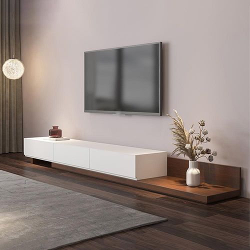199-141.73Fero Minimalist Extendable & Retracted 3 Drawers TV Stand in Walnut & Black
