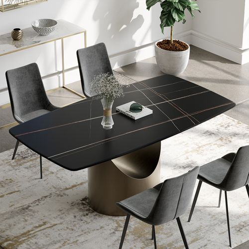 Tavolo da pranzo moderno e minimalista Hobart da 160cm per 4 piani rettangolari neri in pietra sinterizzata opaca