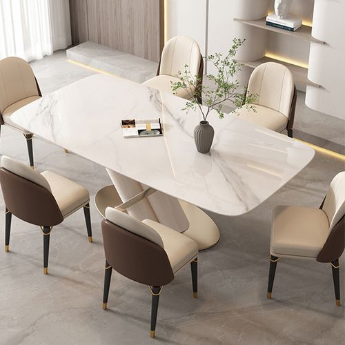 Tavolo da cucina moderno con piedistallo bianco da 160 cm per 6 persone con piano rettangolare in pietra sinterizzata