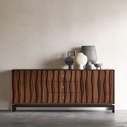 149'' Mid-Century Modern Credenza Carving Solid Wood Sideboard Buffet Cabinet