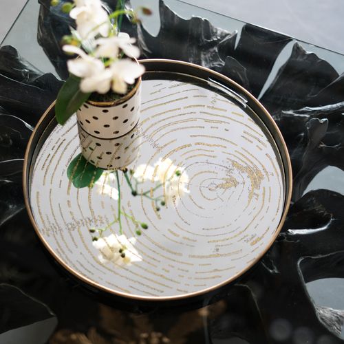 Modern Decorative Tray with Round Mirror Surface