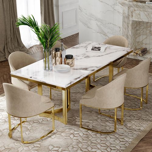 Tavolo da pranzo moderno Bura da 140cm in finto marmo per 4 persone