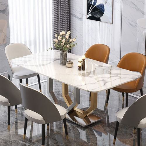 Tavolo da pranzo moderno Jenpeg in finto marmo bianco da 55 pollici per 4 persone