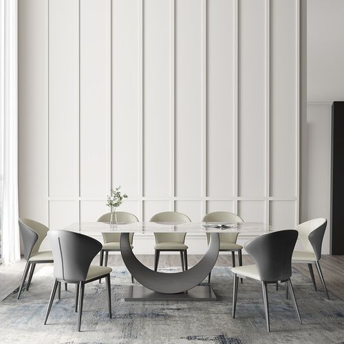 22PCS Modern Minimalist White Dining Table Set (86.61Table + 8Chairs)
