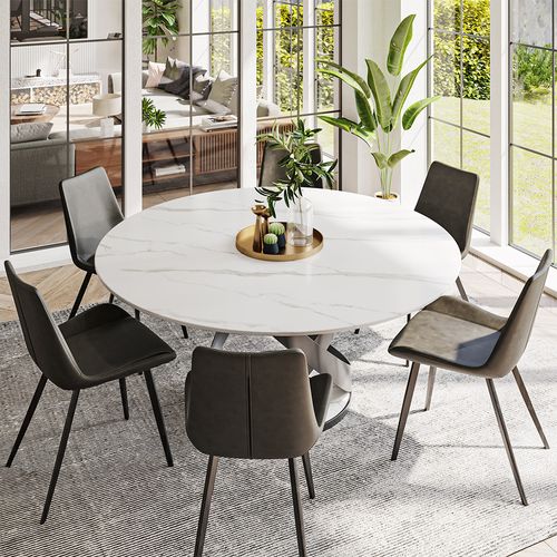 Tavolo da pranzo moderno rotondo bianco lucido da 51 pollici per 4 persone