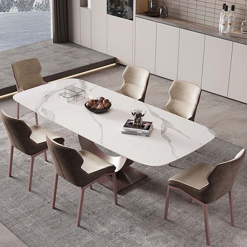 180Modern Luxe White Dining Table for 6 with Sintered Stone Tabletop