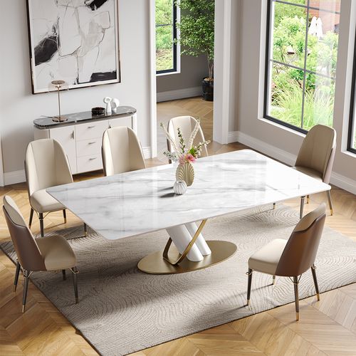 17PCS Modern Luxe Dining Table Sets(71 Dining Table + 6 Chairs)