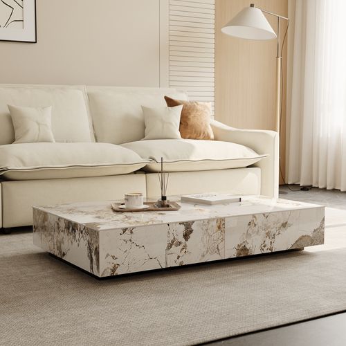 129'' Large Luxury Coffee Table with Drawers Storage