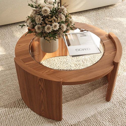 31" Wood and Glass Coffee Table