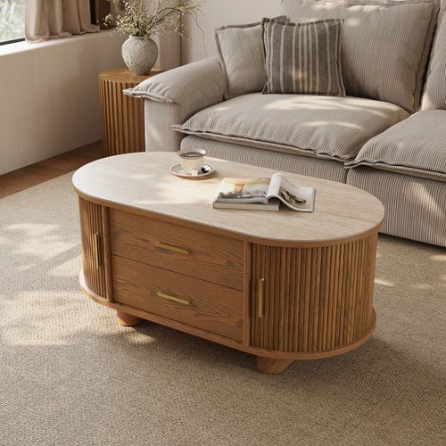 47.24" Oval Coffee Table with Sintered Stone Top