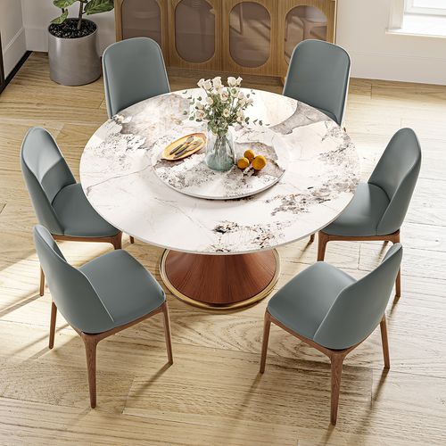 149''Modern Round Dining Table with Lazy Susan for 6-8