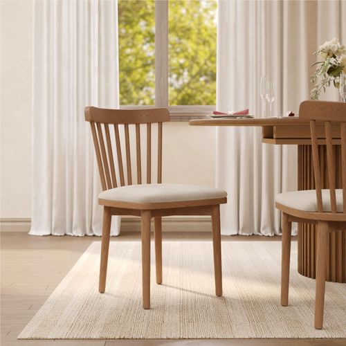Mid-Century Modern Windsor Wooden Dining Chairs Set of 2
