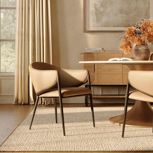 Mid-Century Modern 2er-Set gepolsterte Essstühle in Braun mit Kunstlederbezug & Armlehnen - Akzent-Stühle für Wohnzimmer