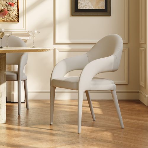 Modern Leather Dining Chairs with Arms Set of 2