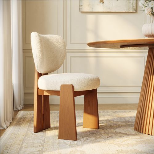 Organic Modern Upholstered Wood Dining Chairs Set of 2