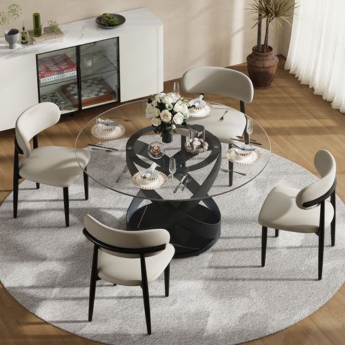 51"Modern Round Glass Dining Table for 4