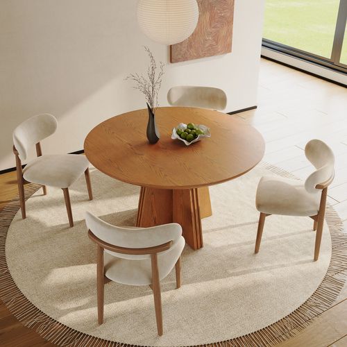 47" Modern Organic Round Wood Dining Table Set For 4