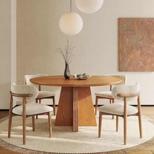 150cm Classic Round Wooden Dining Table with Fluted Sculptural Pedestal Base and Open Legroom
