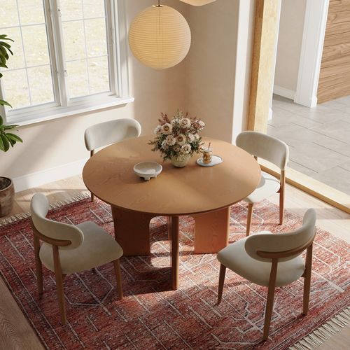 47" Mid-Century Inspired Round Wood Dining Table with Sculptural Pedestal Base