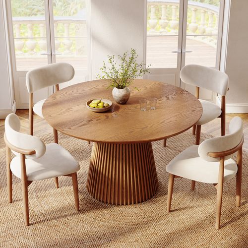 47" Mid-Century Modern Round Walnut Wood Dining Table