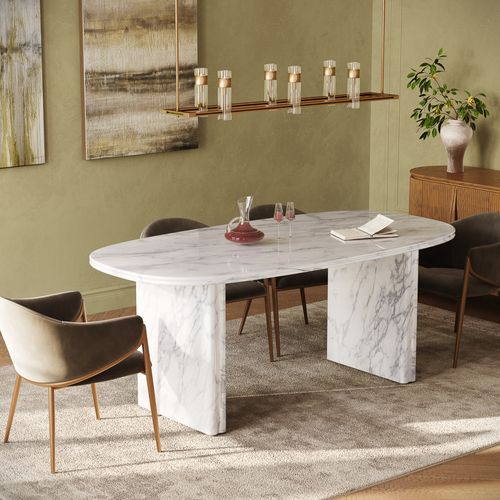 Real Carrara White Marble Dining Table 71 Inch