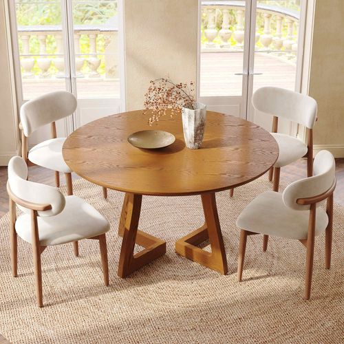 Mid-Century Modern Round Wooden Dining Table