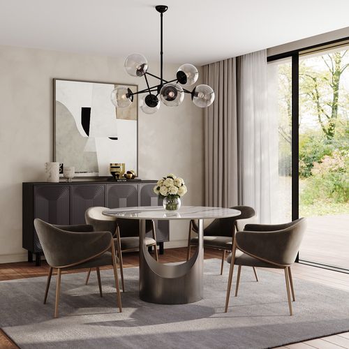 47" Modern White Breakfast Nook Table for 4– Small Round Dining Table for Breakfast Nook & Compact Spaces