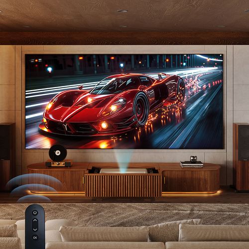 118" Walnut Smart UST Projector Cabinet PT8138 – Premium Extra-Large Stand with Retractable Platform & Smart Features