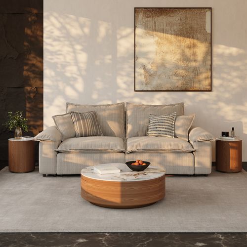 Modern Drum Coffee Table with Side Table