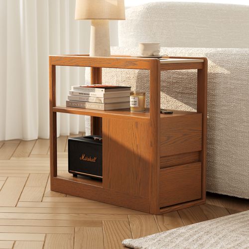 12”Sintered Stone & 2-Drawer Walnut End Table