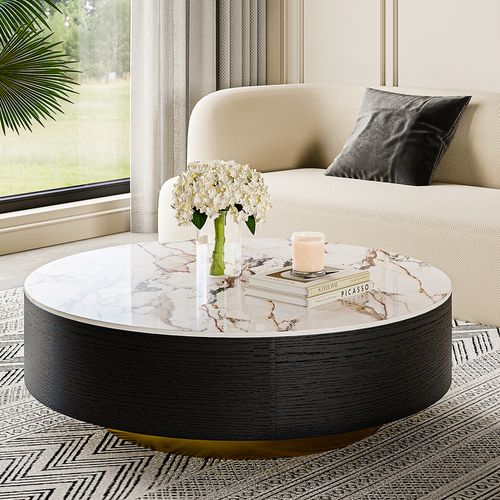 Tavolino salotto moderno Drum con impiallacciatura di rovere