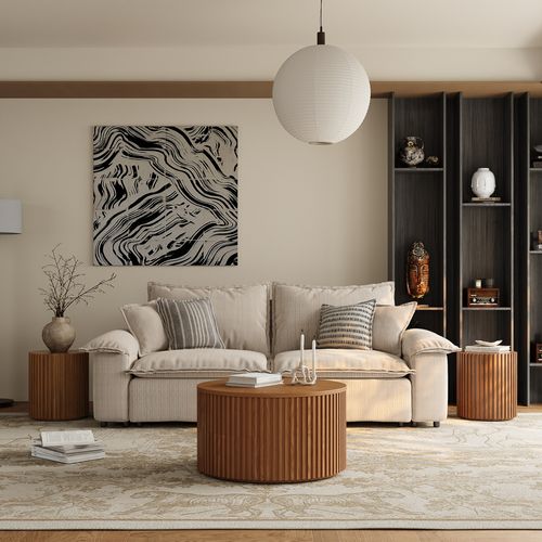Mid-Century Modern Round Coffee Table with Side Table