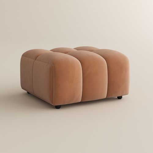 Ottoman-Camel Velvet Tufted Sofa with Ottoman