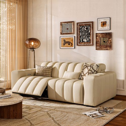 88" Luxury Top-Grain Leather Dual Power Loveseat
