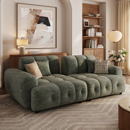 250cm Green Chenille Sofa Waterproof Modular Loveseats with Adjustable Cushion