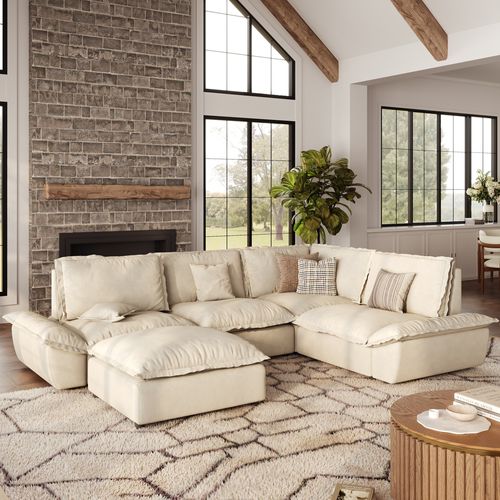 365 Inch Sailboat U-Shaped Deep-Seat Sectional Sofa with Ottoman