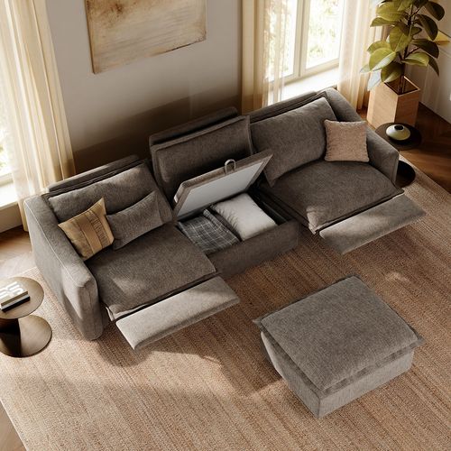 121" Electric Power Reclining Sofa with Storage Ottoman