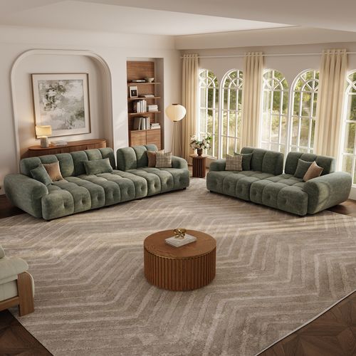 2-3 Seater Green Chenille Sofa Waterproof Modular Couch with Adjustable Cushion