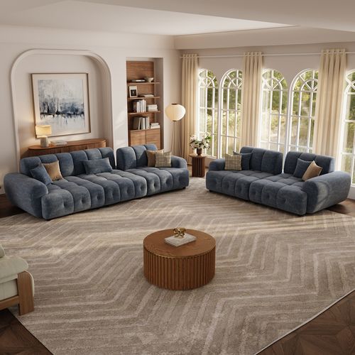 2-3 Seater Blue Chenille Sofa Waterproof Modular Couch with Adjustable Cushion