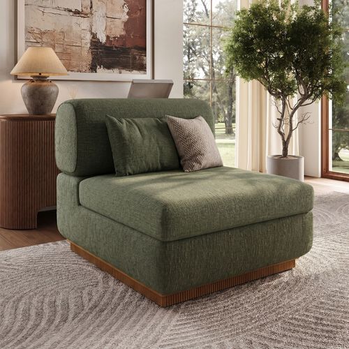 34 Inch Armless Waterproof Chenille Storage Sofa Chair Modular Modern Green Couch