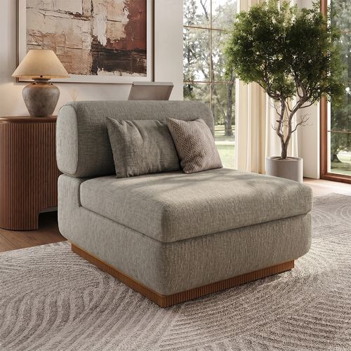 34 Inch Armless Waterproof Chenille Storage Sofa Chair Modular Modern Khaki Couch