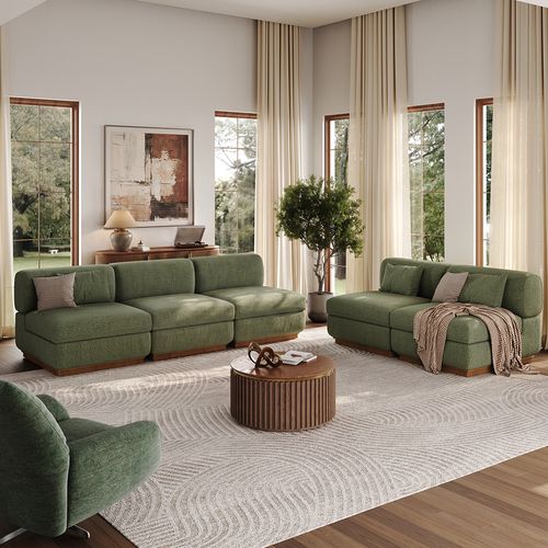 Armless Storage Modular Waterproof Chenille Sofa Set Modern Green Couch